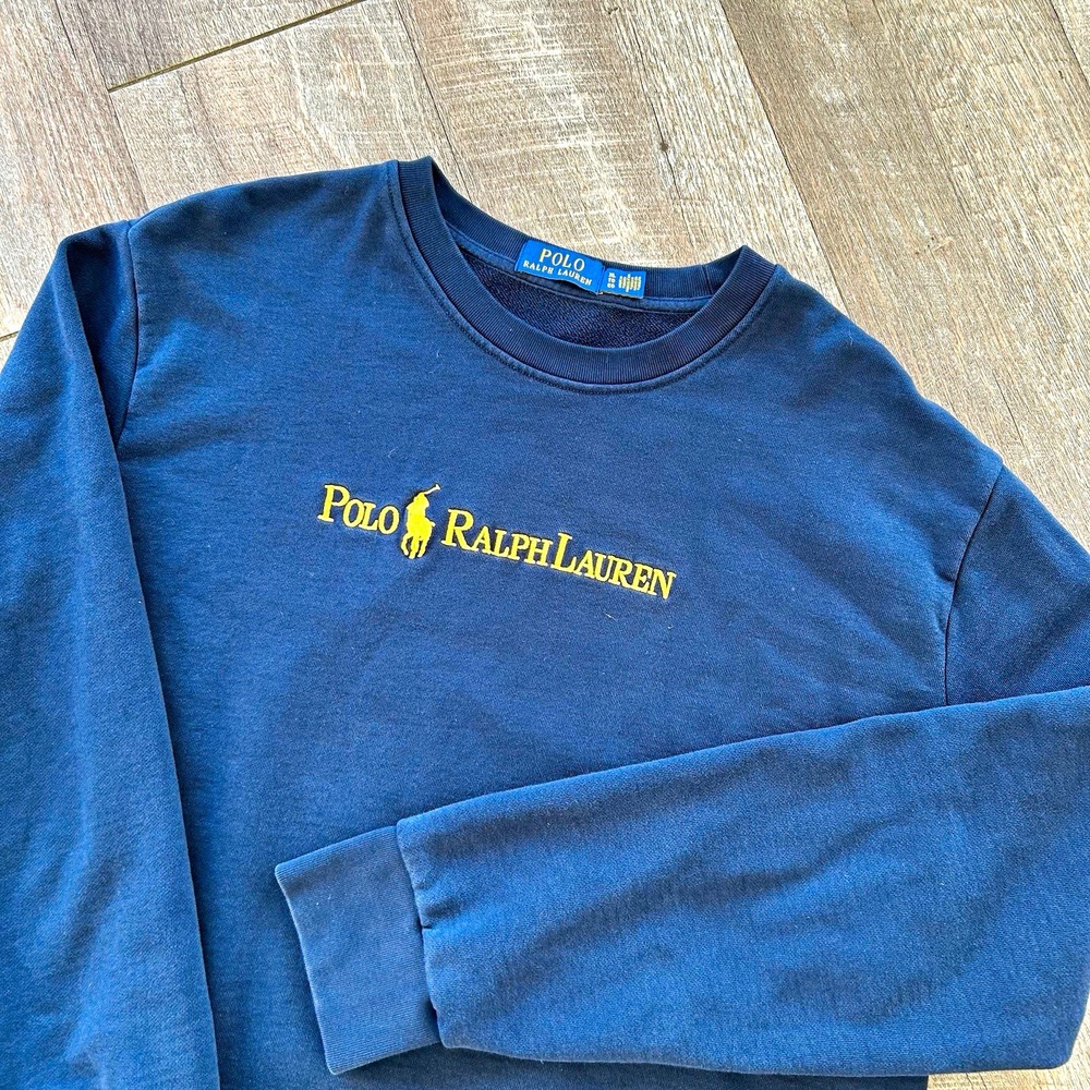 Polo Ralph Lauren Sweatshirt Mens XL Navy Blue Embroidered Spellout Pony Logo